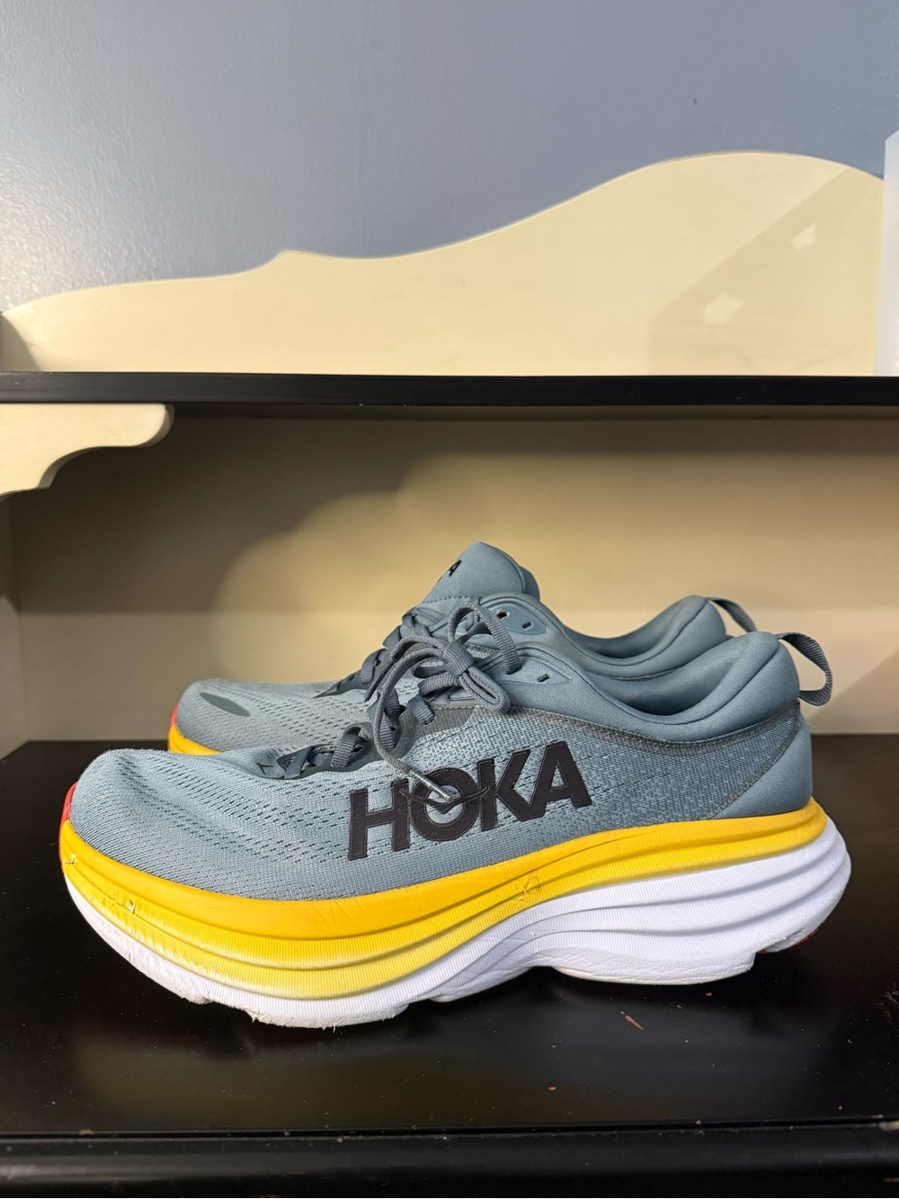 Hoka Men's Gray and Yellow Running Sneakers